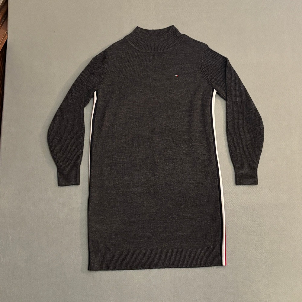 Tommy Hilfiger Womens‎ Gray Mock Neck Side Stripe Sweater Dress Medium